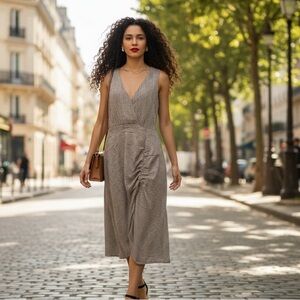 JustFab Nautical Fisherman Striped Midi Dress | Ruched Drawstring Front | Size L